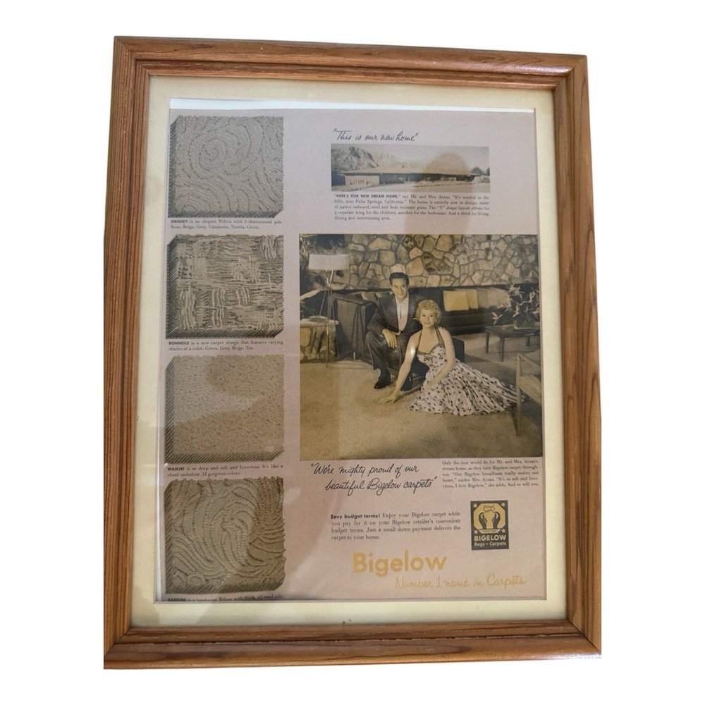 1955 Bigelow Carpets Print Ad 15"x12"" Lucille Ball Desi Arnaz Palm Springs home